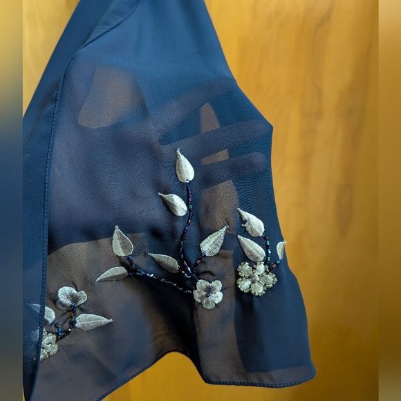 Vintage Navy & White Embroidered Evening Gown Size S: Prom / Homecoming / Gala - Picture 4 of 15